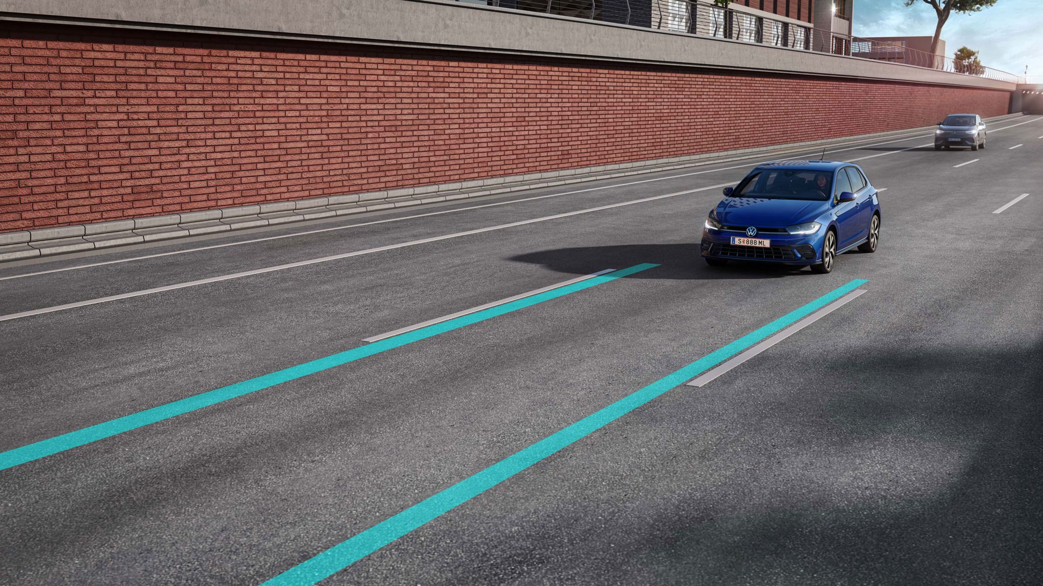 Grafik zeigt den Side Assist beim VW Taigo