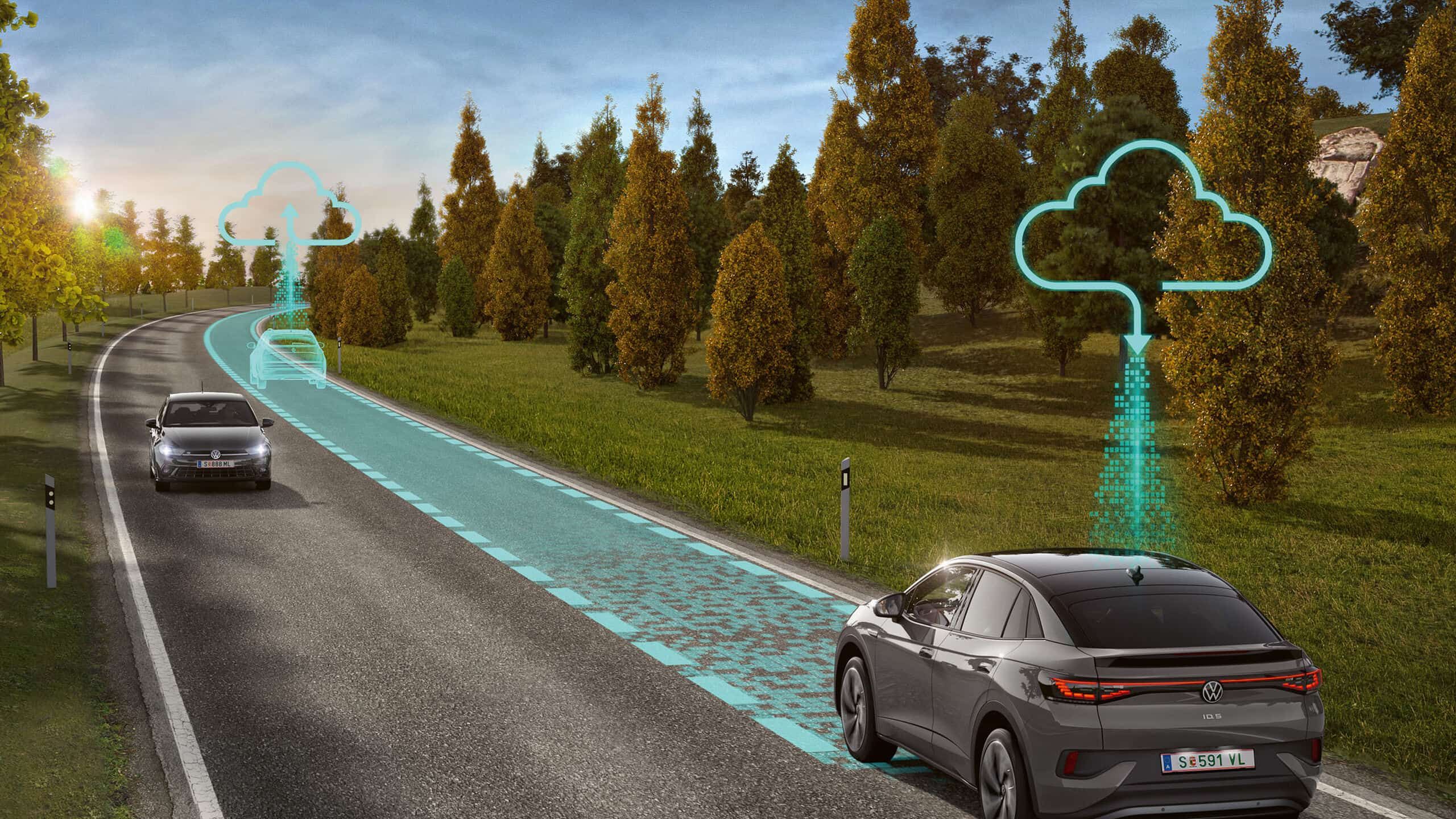 schematische Darstellung des Fahrassistenten „Travel Assist“ in einem VW ID.5